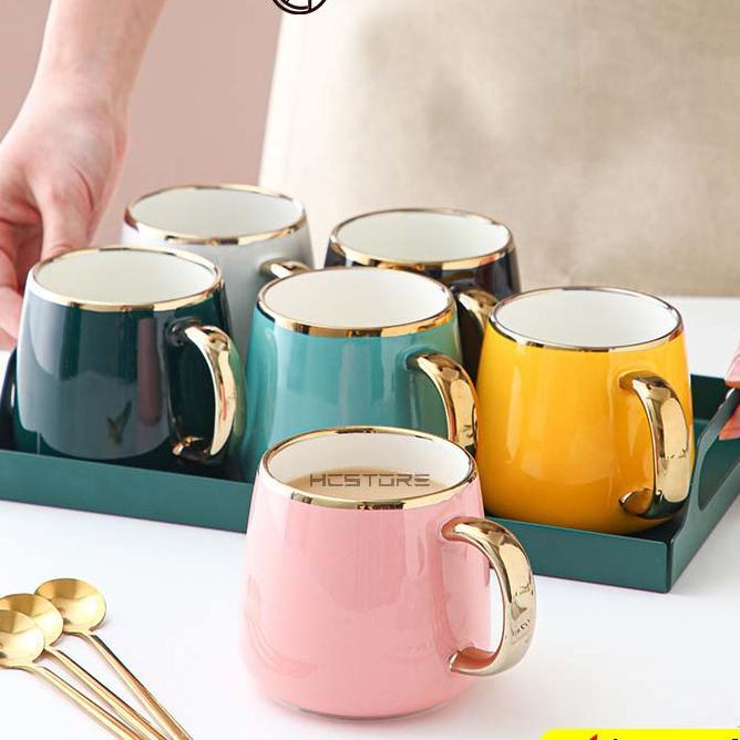 Gelas Kopi Teh Keramik List Gold Sultan Mewah Tahan Panas Microwavesafe
