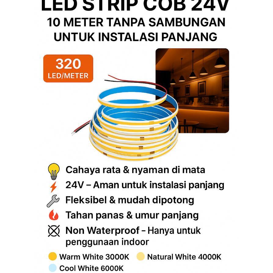 Led Strip Cob 24V 10 Meter 320 Led 12 Watt Per Meter 3000K|4000K|6000K