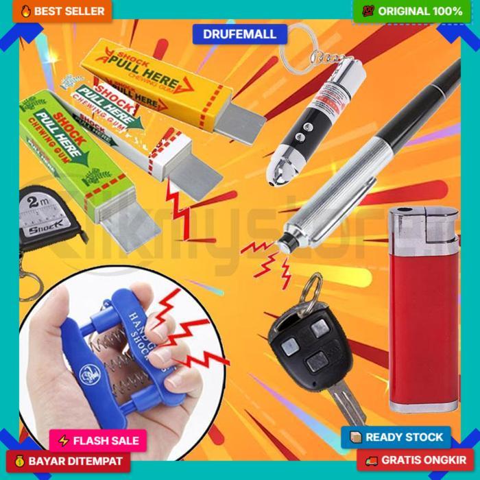 Prank Toys Electric Shock Mainan Kejut Listrik Pena Permen Karet Meteran Remote Kunci Mobil Korek Ap
