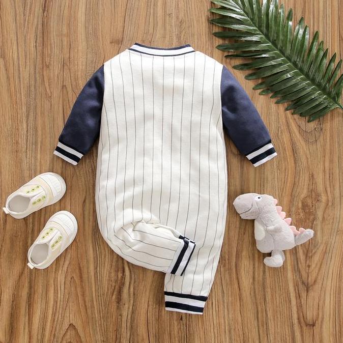 WhaleJoan- Strip Outfit Jumpsuit Bayi Laki Laki Anak Bayi Import 0-24 Bulan