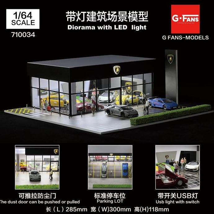 G-Fans Models 1/64 Premium Diorama Diecast Lamborghini Dealer with LED