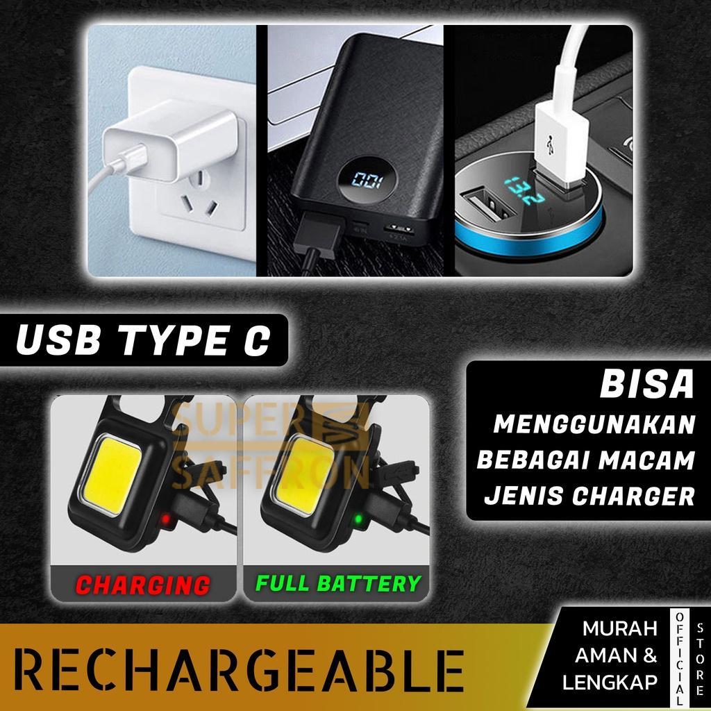 Senter Mini Led Cob Gantungan Kunci Besi Lampu Kecil Keychain Camping Alumunium Cas Usb Type-C