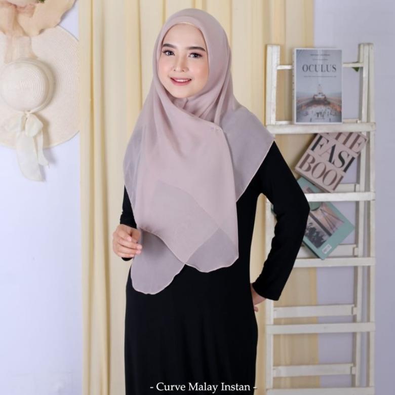 Hijab Motif Segi Empat - Curve Instan Malay Hijab Instan Oval Bahan Polycotton