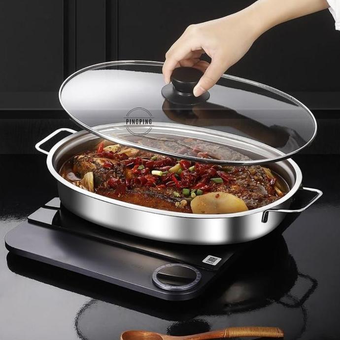 piring ikan bakar/panci304 piring ikan bakar stainless steel nampan piring barbekyu piring persegi p
