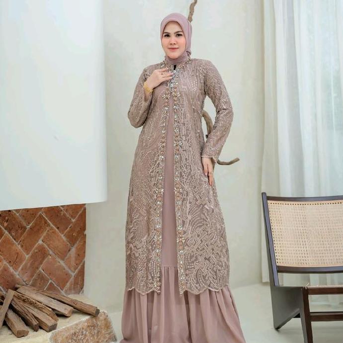 Uffa- New Danilla Fashion ( Free Hijab) Ready Quality Gaun Pesta Meh - Gamis Outer Lepas Pasang - Ga