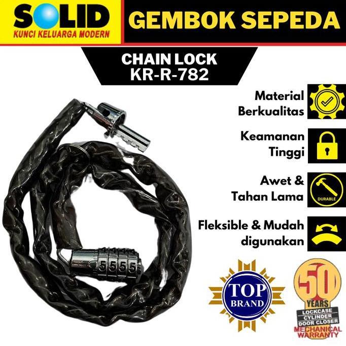 SOLID GEMBOK RANTAI SEPEDA KR-R-782 SOLID KUNCI NOMOR SEPEDA GEMBOK RANTAI KODE SOLID