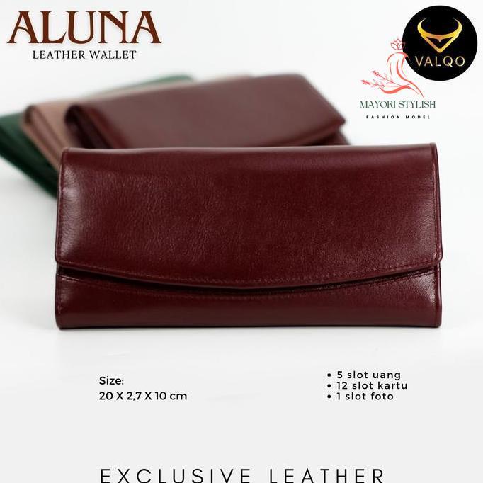 valqo aluna dompet kulit sapi wanita perempuan dompet panjang elegan hitam kartu uang