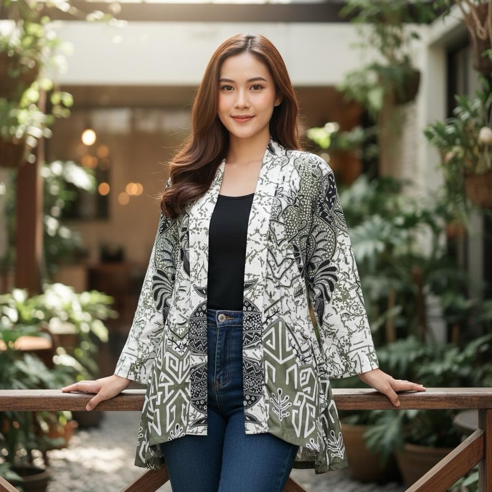 Disc Granito.Id - Outer Sakura Batik Polimikro Kondangan Seragam Kerja / Formee Outfit / Lengan Panj