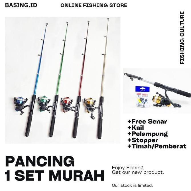 Pancing satu set siap pakai joran casting kolam sungai murah panjang 150 cm bonus perlengkapan panci