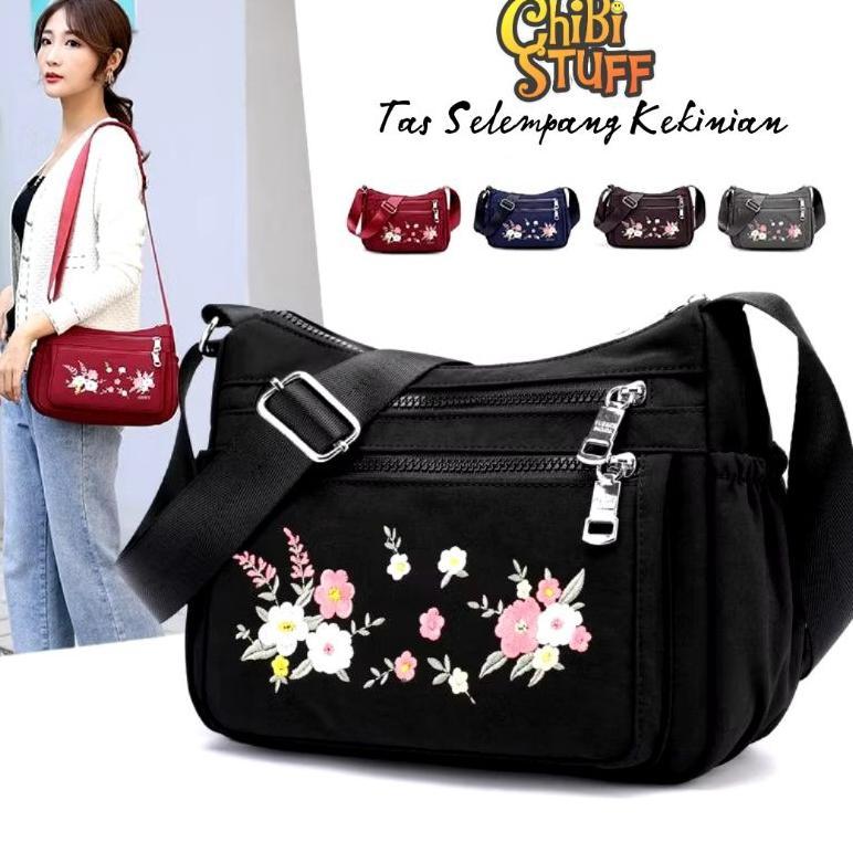 Grade Ori Tas Selempang Bahu Wanita Sablon Motif Bunga / ( Cod ) Slingbag Termurah Motif Bunga Korea