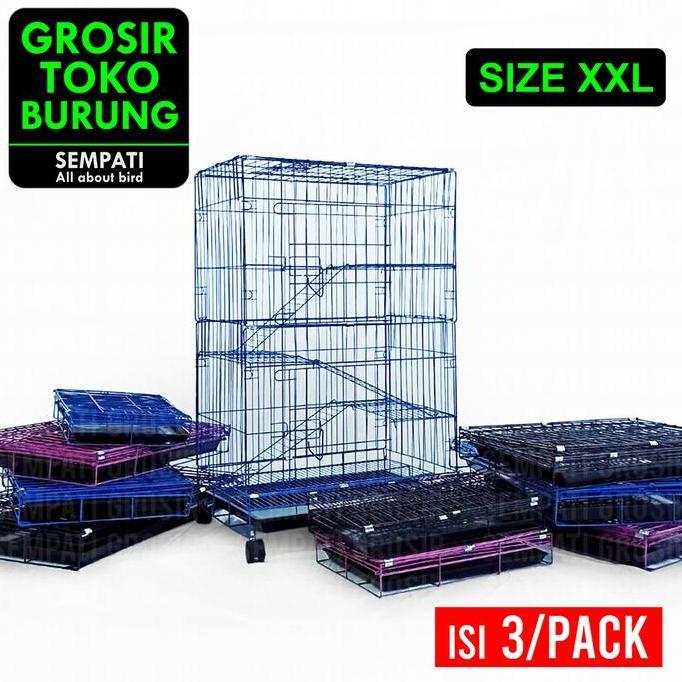 SEMPATI GROSIR Kandang Kucing Extra Jumbo 3 Tingkat XXL 130x90x60  Sempati Isi 3 Pcs Kandang 3 Tingk