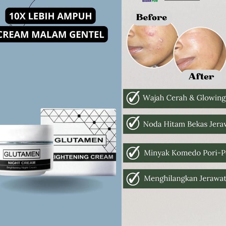 Cream Malam Gentel Glutamen Skincare Bpom Pemutih Wajah Kusam Glowing Penghilang Jerawat Pria Krim R