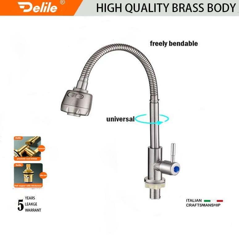 Delile Kran Air Fleksibel Leher Angsa 360 | Kran Dapur / Wastafel Brass Solid Anti Karat