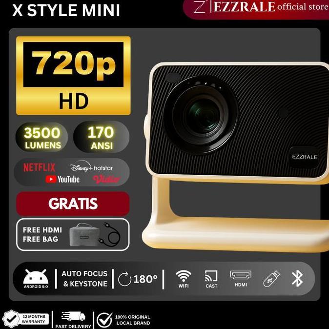 EZZRALE SMART PROYEKTOR LCD X STYLE MINI 720P 3500 Lumens Smart Android Projector 9.0 FREE BAG