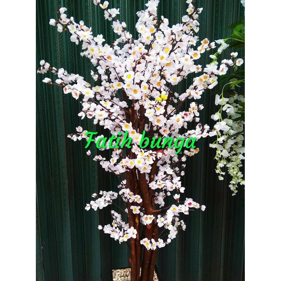 Pohon Sakura Plastik Tinggi 150cm dengan Batang Kayu Keras dan Pot Kayu - Aksesoris