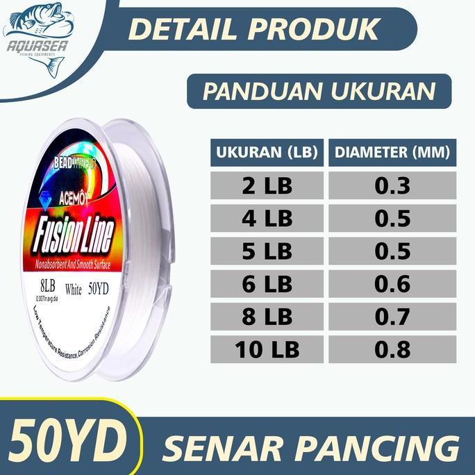 HARGA DISC - Aquasea Senar Pancing Fusion Line 50M Putih Nilon Tahan Lama & Kuat untuk Memancing Ika