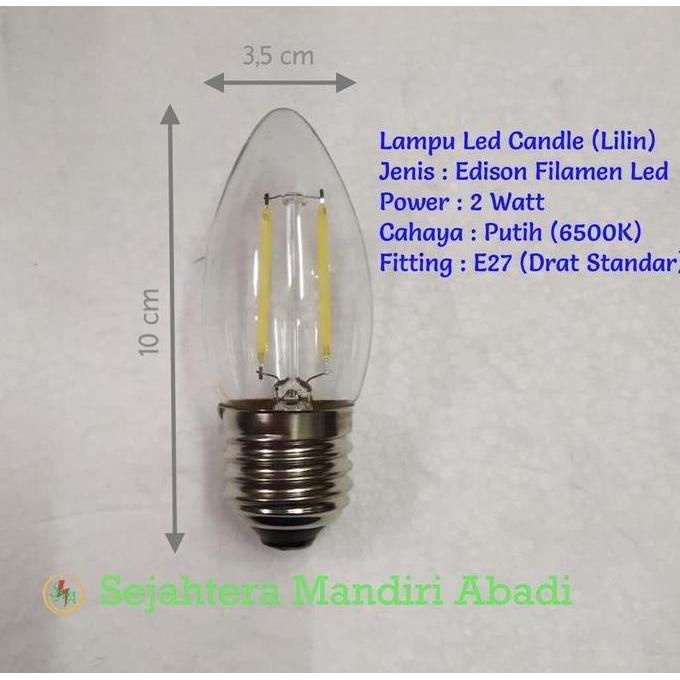 Ready Lampu Led Candle E27 Edison Filamen C35 Lilin Cabe 2 Watt Putih 6500K