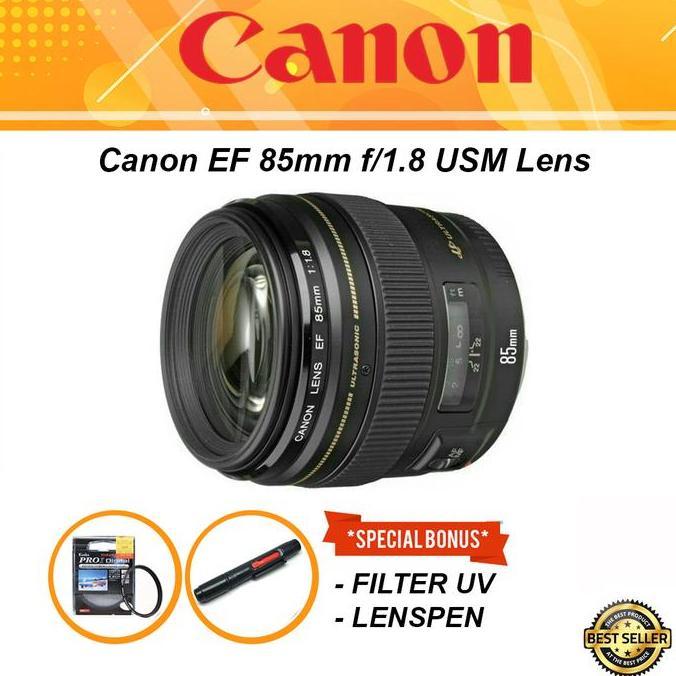 TERBARU - Lensa Canon EF 85mm f1.8 USM Fix Lens Bonus Filter Lenspen