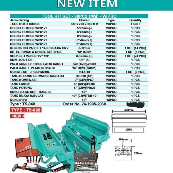 Wipro TOOL KIT SET 68 PCS ( mm ) Tool box peralatan alat tukang 68pcs