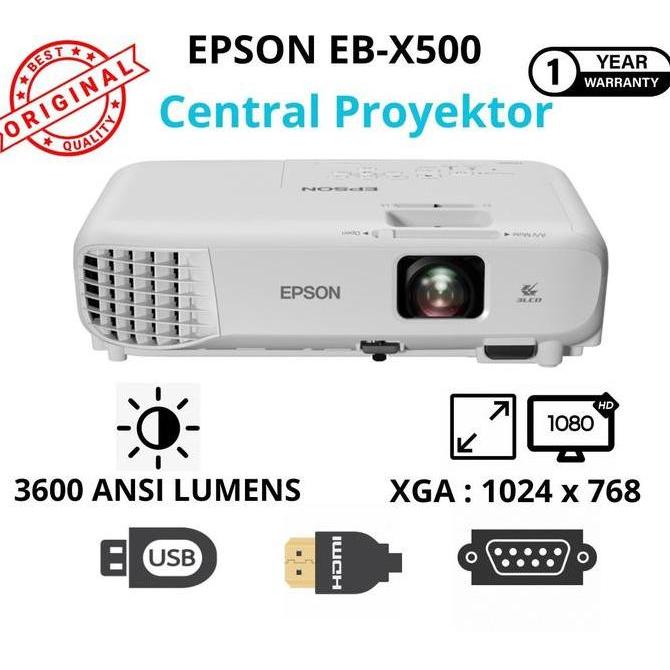 Epson Proyektor Eb-X500 3Lcd 3600 Lumens Resolusi Xga 1024X768 Kecerahan 3600 Ansi Lumens Garansi 1 