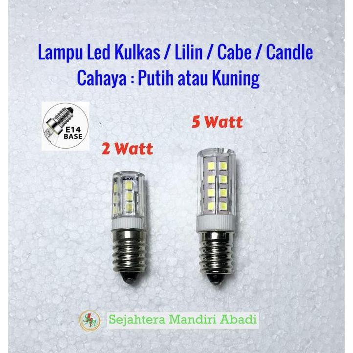 Ready Lampu Led Kulkas E14 Putih Kuning 2 Watt 5 Watt Lilin Cabe Candle