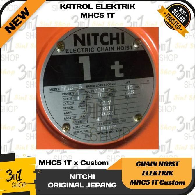 Nitchi Elektrik Chain Hoist MHC5 1T Custom Panjang Rantai 220V Jepang murah