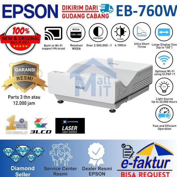Proyektor Epson Laser Eb-760W Eb760W Wxga Ultra Short Throw Ganti 725W