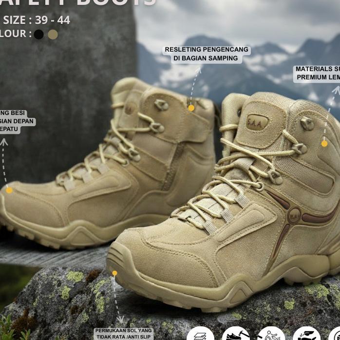 Sepatu Boots Safety Delta Tactical 5Aa Satpol Pp Polisi Tni Pdl Pdh Hiking Gunung Pria Original Kerj