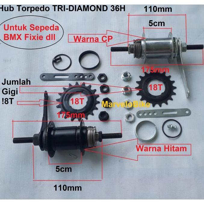 Hub Torpedo Sepeda Fixie BMX TRI-DIAMOND 36 Hole murah