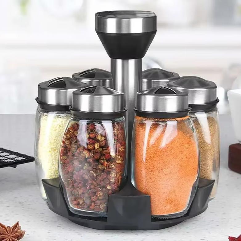 Rempah Bumbu Set Tempat Botol Bumbu 7In1 Rak Bumbu Putar Wadah Bumbu Toples Tempat Bumbu Dapur Tempa