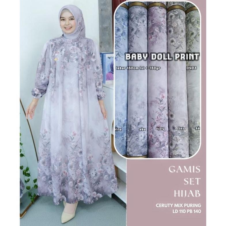 premium gamis one set hijab ceruty baby doll/gamis hijab terbaru/gamis muslimah one set hijab