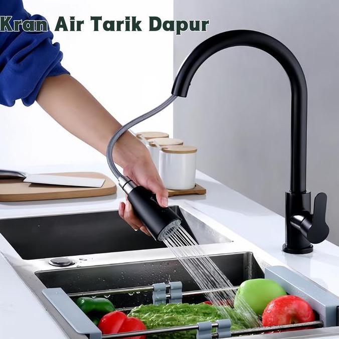 Kran Air Tarik Dapur Kran Tarik Hitam /kitchen sink minimalis rotasi 360/pull-out kitchen faucet Dua