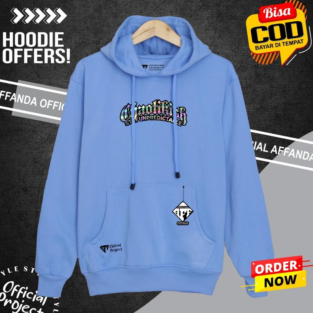 PREMIUM sweater cowok aethetic keren putih list hologram jaket hodie premium high quality jumbo over