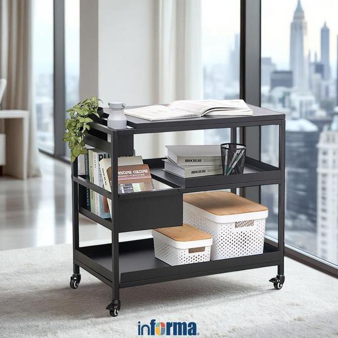 Informa Wilton Rak Penyimpanan 3 Tingkat - Hitam Troli Saji Rak Roda Meja Buku
