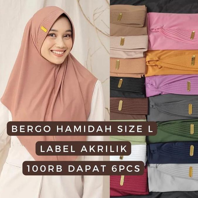 ( 100 ribu dapat 6 ) Bergo Hamidah Label Akrilik size L / Hijab instan jersey / Bergo Hamidah size L