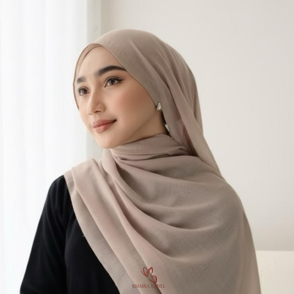 Pashmina Viscose Premium Khayra Label Jilbab Panjang Halus, Adem, Mudah Dibentuk, Ukuran 175X70Cm