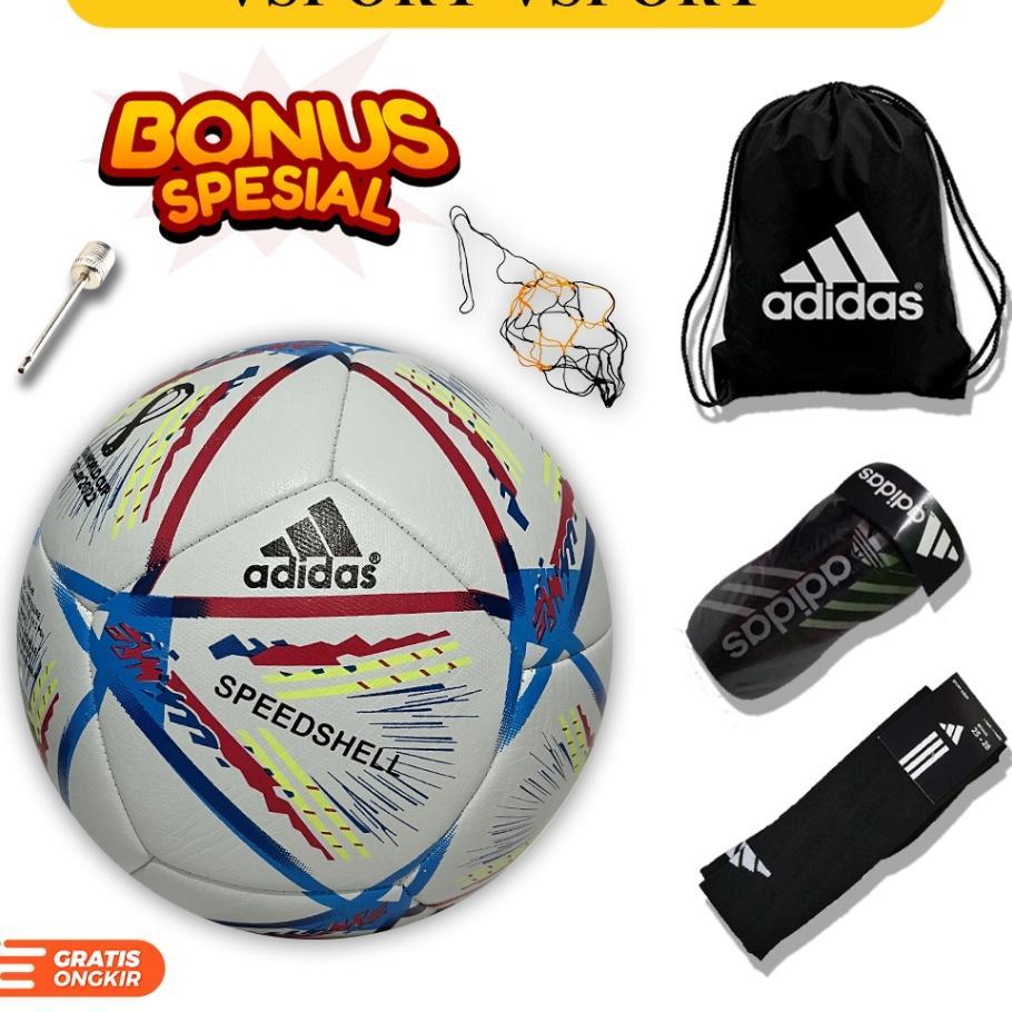 Vsport Paket Hemat Bola Sepak Adidas Piala Dunia 2022 Size 5 Bonus Pentil, Jaring, Tas, Deker Dan Ka
