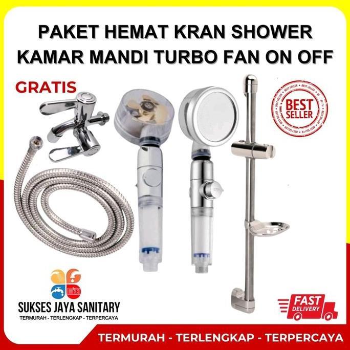 YORKSHIREY Paket Hemat Kran Shower Kamar Mandi Turbo Fan ON OFF Termurah Air Selang Tiang
