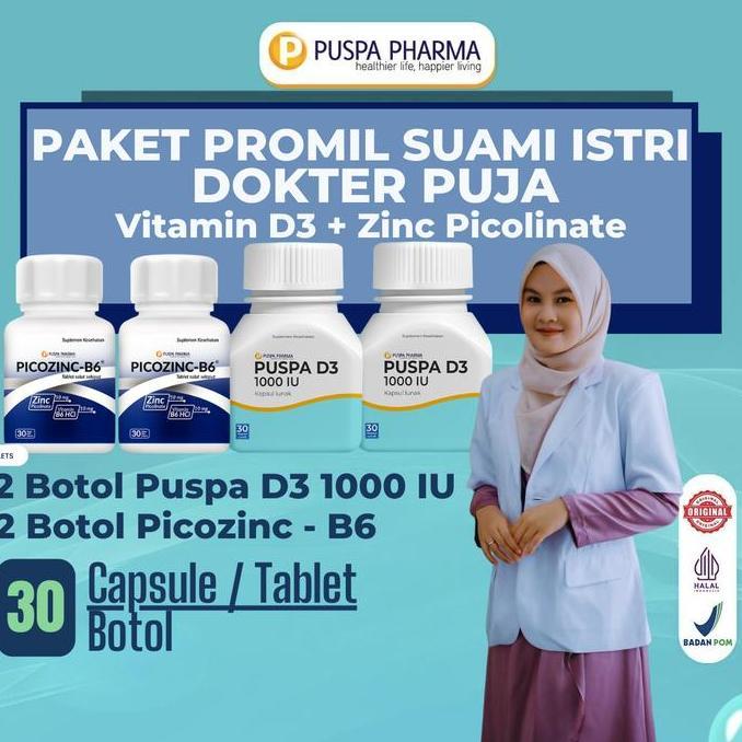 Youyou- {Spesial Dokter Puja} Paket Promil Suami Istri - Puspa D3 Vitamin D3 1000 + Picozinc - B6 (Z