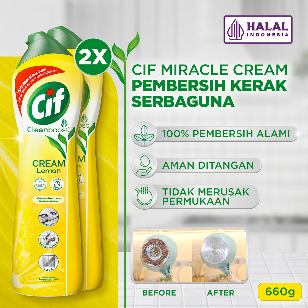 CIF MIRACLE CREAM PEMBERSIH SERBAGUNA LEMON BOTOL 660G TWINPACK