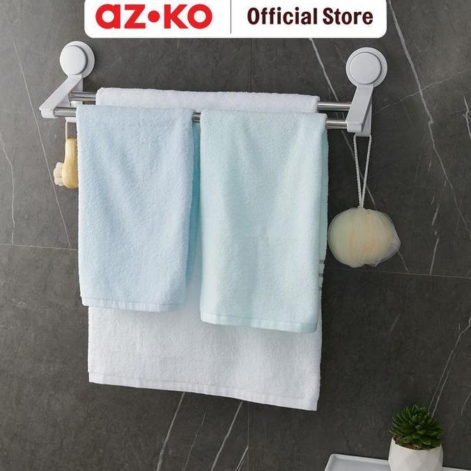 AZKO Stora Gantungan Handuk Double Rail Penghisap - Putih Jemuran Dinding Set Bathroom Tools Kaitan 