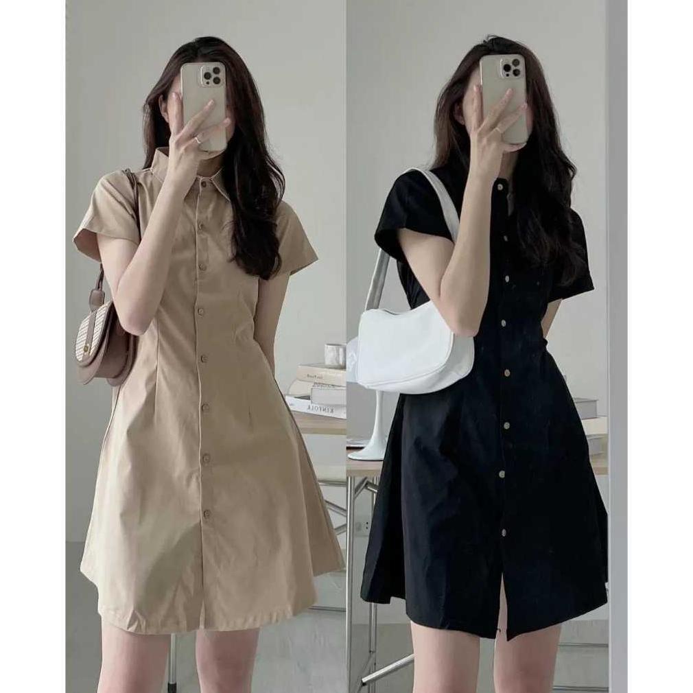 Murah Clothesup Dress Kancing Depan Korean Style | Baju Tunik Wanita Lengan Pendek