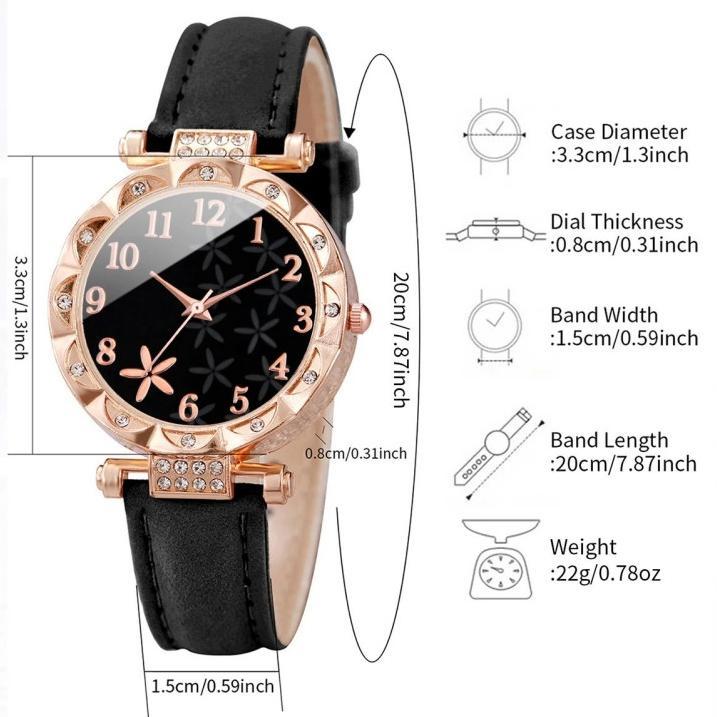 HOT DEALS 5PCSINS Jam Tangan Kuarsa Wanita Wanita Bunga Kuarsa Jam Tangan Arab Digital Dial Gelang S