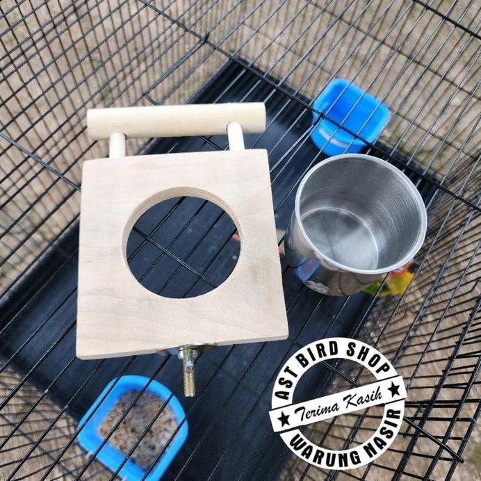 Tempat makan / minum bermain burung parrot natural wood