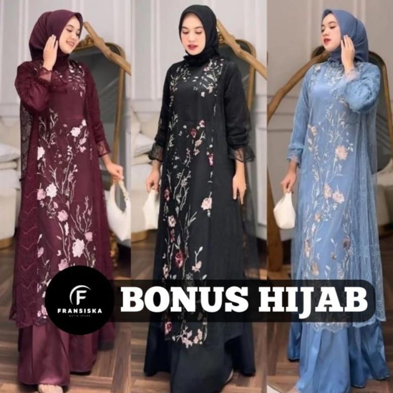 BESTPROMO Free Hijab - Special Price ZEYA Dress Set ( Dress + Tunik Blouse Lace ) Dress Terbaru / Ga