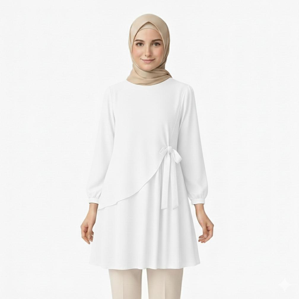 PREMIUM Tunik Ruffle & Tali Samping Kiri Anggun Elegan Modern Simple Stylish Fashionable OOTD Muslim
