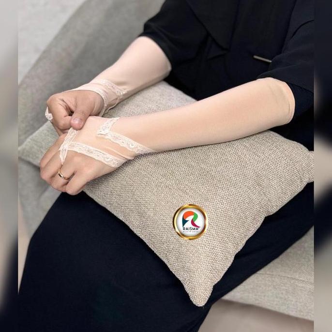 Raisma - Manset Handsock Tangan muslimah Cincin Warna Warni Bahan Jerse Hitam Panjang Polos Muslim