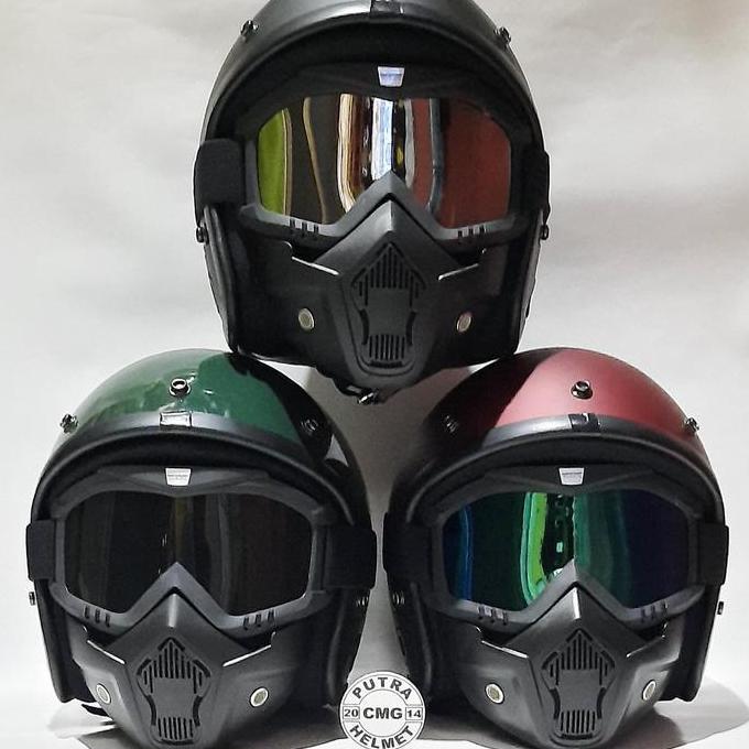 PROMO PAKET HELM BOGO RETRO GOOGLE MASK GOOGLE MASKER terlaris