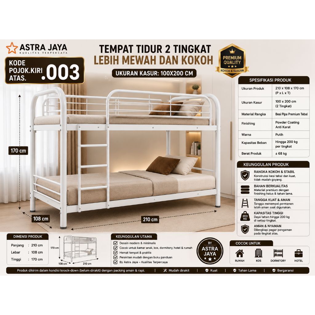 Tempat Tidur Tingkat 2 dan 3 sudah termasuk kasur