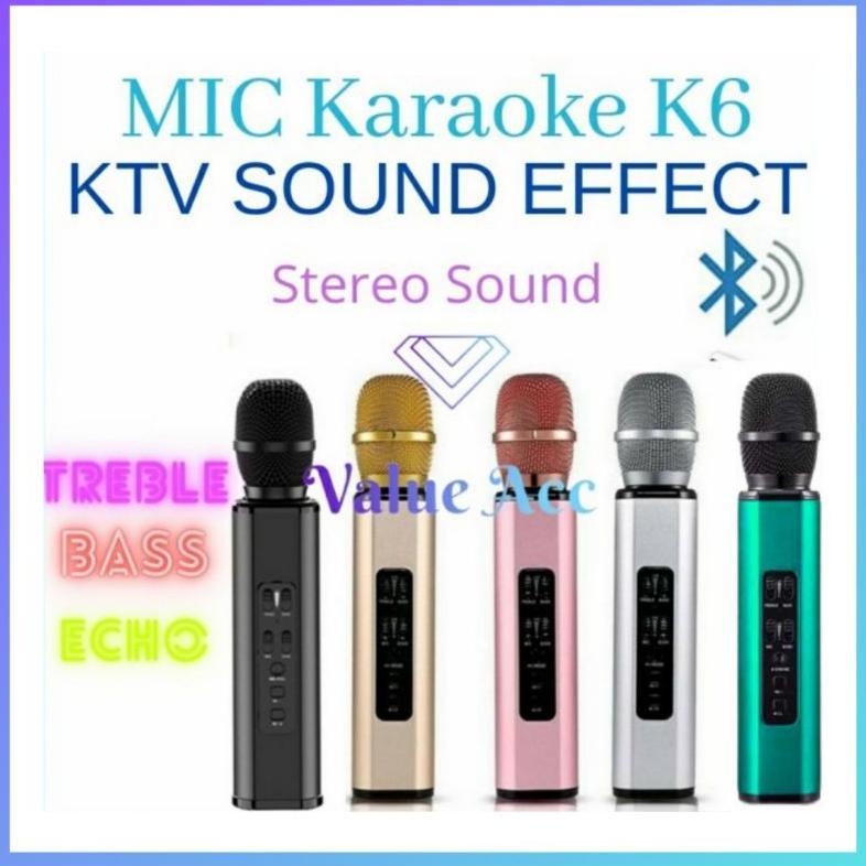 Mic K6, Mic Wireless Bluetooth Karaoke Player K6, Microphone Speaker KTV Efek